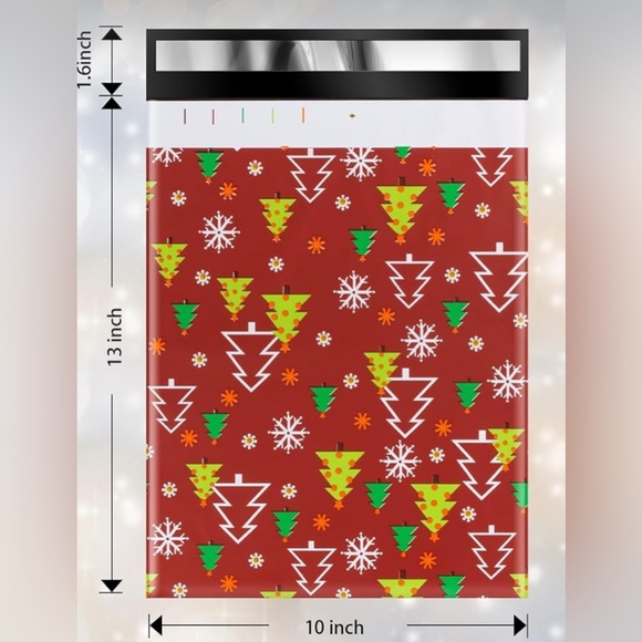 20 POLYMAILERS w/ Tissue Paper - Christmas Holiday Red with Trees - Picture 3 of 6